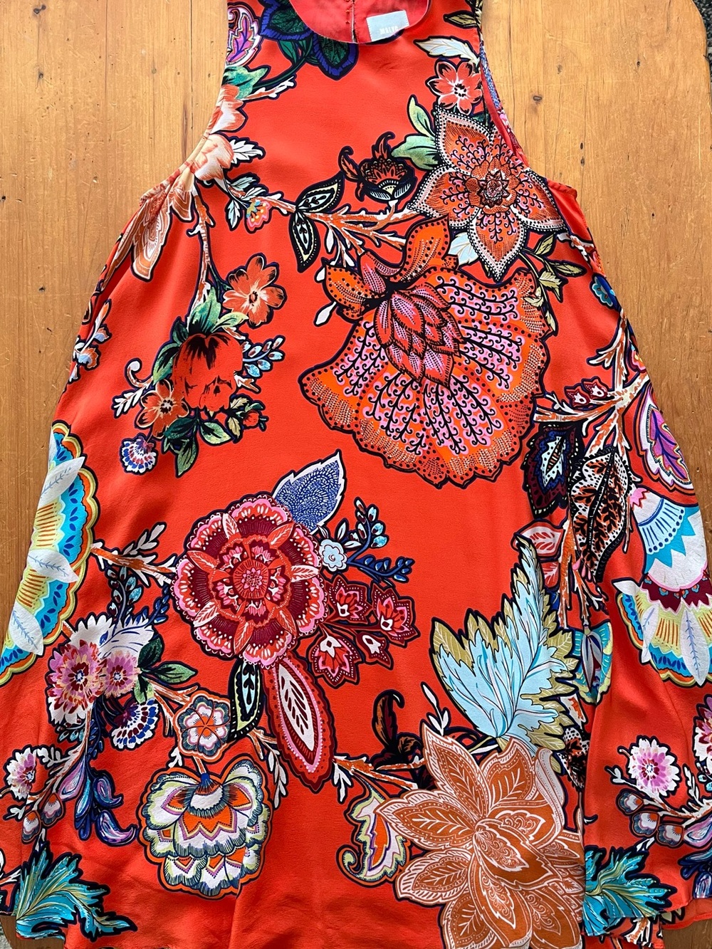 Anthropologie Maeve Silk Larkhill Orange Floral Swing Midi Dress Romantic Boho